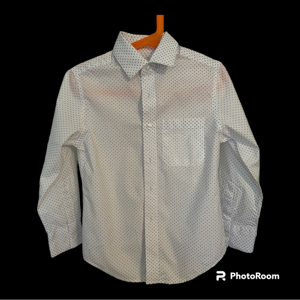 APPAMAN Boy Button Down Shirt White Blue Patterned 6 Boutique Buttondown